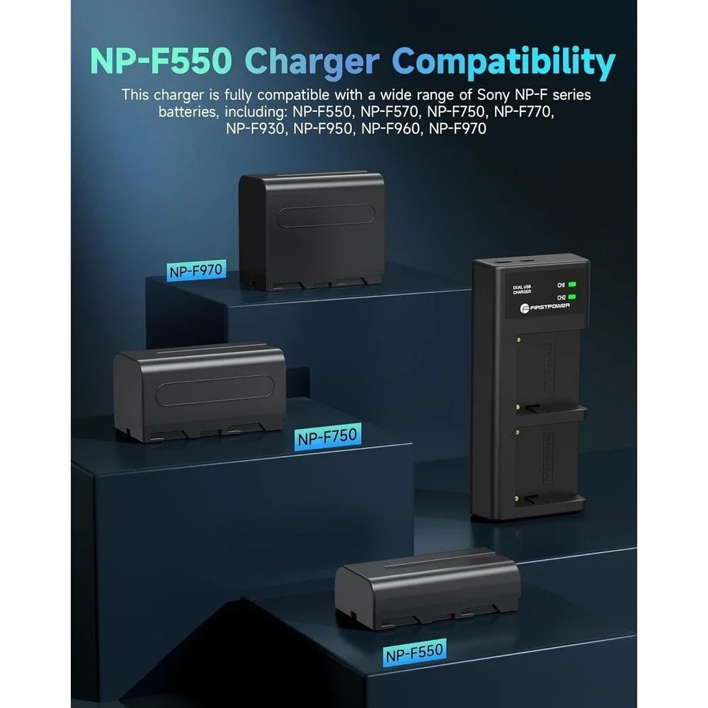 FirstPower NP-F550 Battery 2-Pack and USB Dual Slot Charger Compatible with Sony